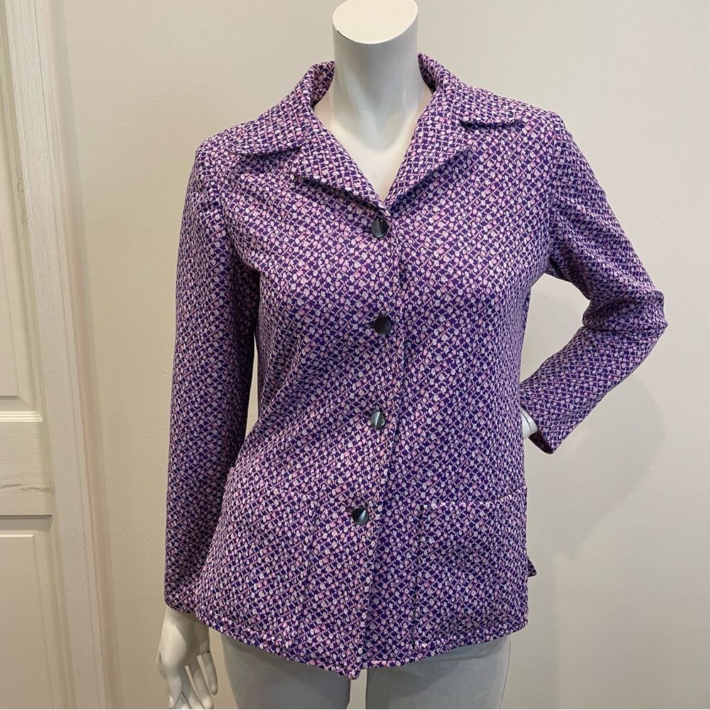 VINTAGE Purple & Pink Floral Printed 70s Blazer Jacket